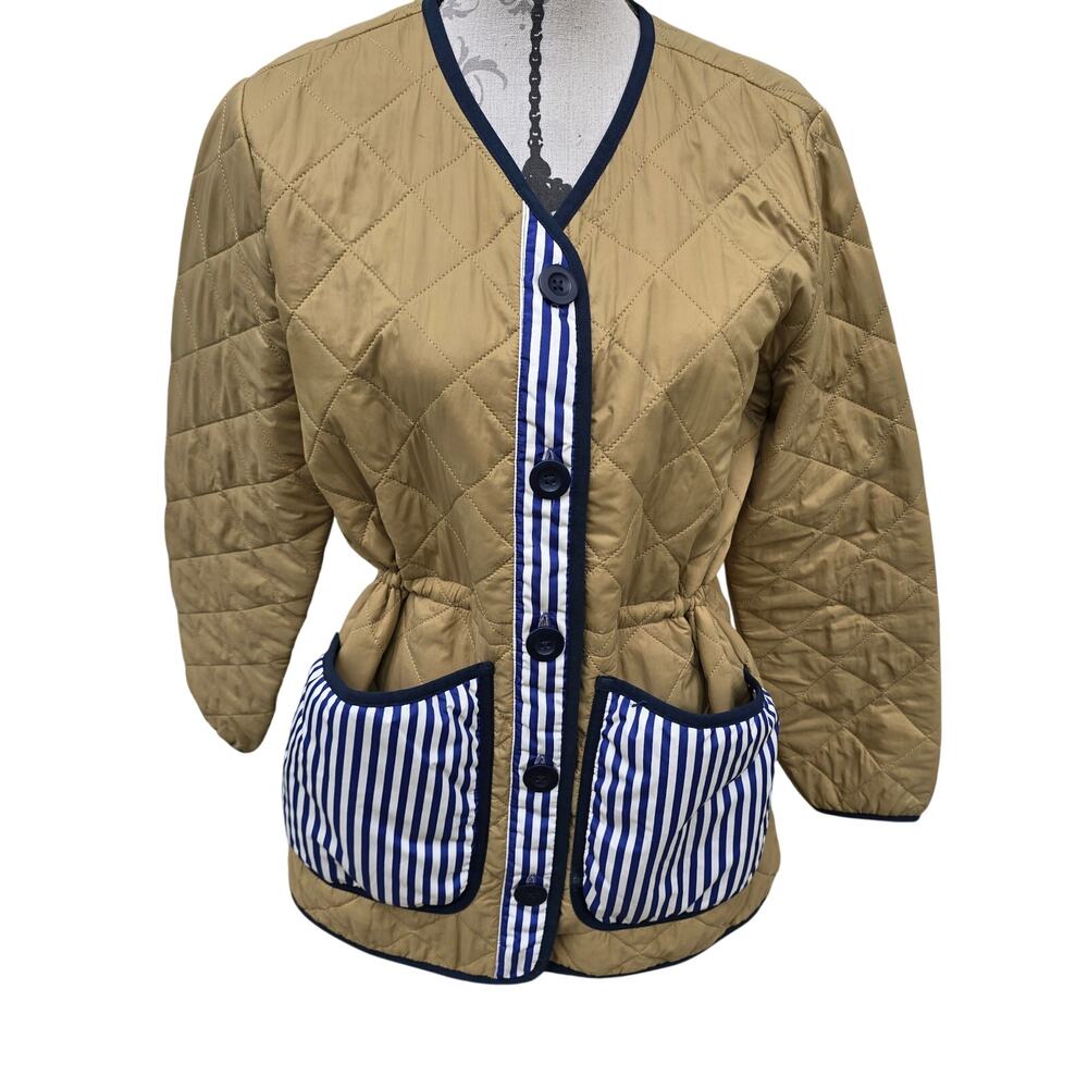 Coquette Free Assembly Light Quilted Jacket Cinch Waist Gold Size M Striped